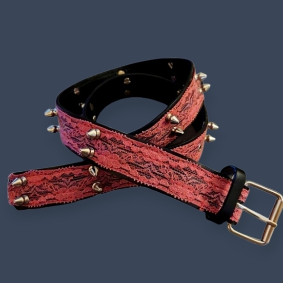 HOT TOPIC Hot Pink Lace Spiked Moto Punk Belt Medium main image 8